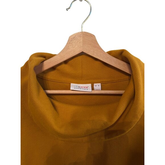 D&Co Essentials Mustard Yellow Long Sleeve Ribbed Cowl Neck Top Women's Size XL - Picture 2 of 5